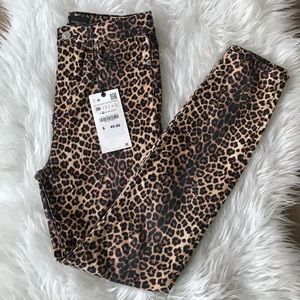 Zara Leopard Print High Waist Skinny Ankle Jeans